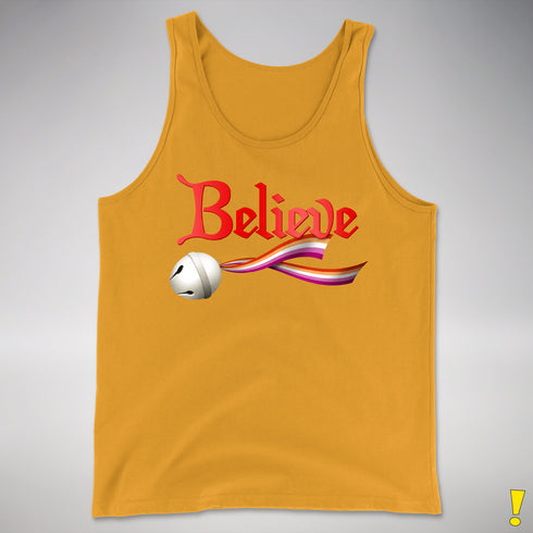 Believe Lesbian Pride Jingle Bell Premium Tank Top - Gold